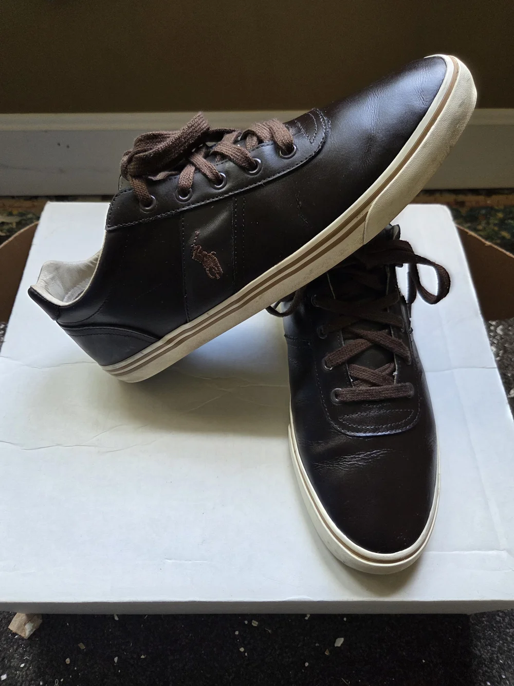 Polo by Ralph Lauren Brown Leather Sneakers with White Soles